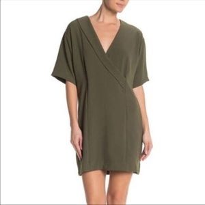 Bobeau Army Faux Wrap V-neck shift dress NWT